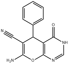 7-amino-4-hydroxy-5-phenyl-5H-pyrano[2,3-d]pyrimidine-6-carbonitrile Struktur