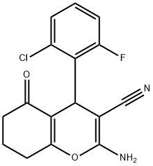 2-amino-4-(2-chloro-6-fluorophenyl)-5-oxo-5,6,7,8-tetrahydro-4H-chromene-3-carbonitrile Struktur