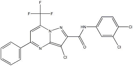 3-chloro-N-(3,4-dichlorophenyl)-5-phenyl-7-(trifluoromethyl)pyrazolo[1,5-a]pyrimidine-2-carboxamide Struktur