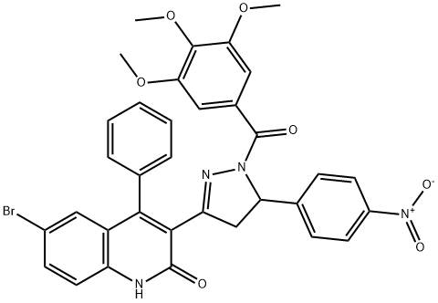 6-bromo-3-[5-{4-nitrophenyl}-1-(3,4,5-trimethoxybenzoyl)-4,5-dihydro-1H-pyrazol-3-yl]-4-phenylquinolin-2(1H)-one Struktur