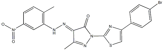 1-[4-(4-bromophenyl)-1,3-thiazol-2-yl]-3-methyl-1H-pyrazole-4,5-dione 4-({5-nitro-2-methylphenyl}hydrazone) Struktur