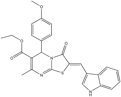 ethyl 2-(1H-indol-3-ylmethylene)-5-(4-methoxyphenyl)-7-methyl-3-oxo-2,3-dihydro-5H-[1,3]thiazolo[3,2-a]pyrimidine-6-carboxylate Struktur