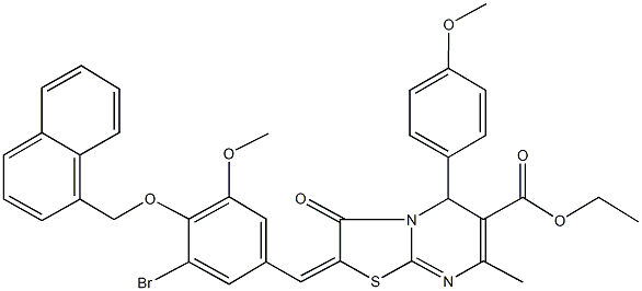 ethyl 2-[3-bromo-5-methoxy-4-(1-naphthylmethoxy)benzylidene]-5-(4-methoxyphenyl)-7-methyl-3-oxo-2,3-dihydro-5H-[1,3]thiazolo[3,2-a]pyrimidine-6-carboxylate Struktur