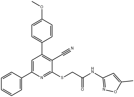 2-{[3-cyano-4-(4-methoxyphenyl)-6-phenyl-2-pyridinyl]sulfanyl}-N-(5-methyl-3-isoxazolyl)acetamide Struktur