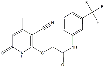 2-[(3-cyano-4-methyl-6-oxo-1,6-dihydro-2-pyridinyl)sulfanyl]-N-[3-(trifluoromethyl)phenyl]acetamide Struktur