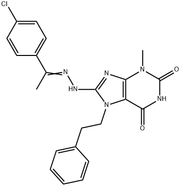 8-{2-[1-(4-chlorophenyl)ethylidene]hydrazino}-3-methyl-7-(2-phenylethyl)-3,7-dihydro-1H-purine-2,6-dione Struktur