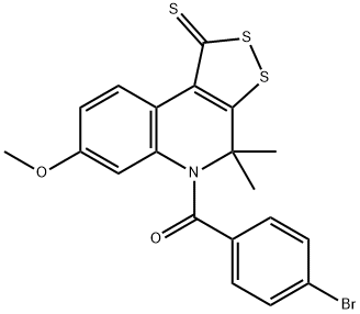 5-(4-bromobenzoyl)-7-methoxy-4,4-dimethyl-4,5-dihydro-1H-[1,2]dithiolo[3,4-c]quinoline-1-thione Struktur