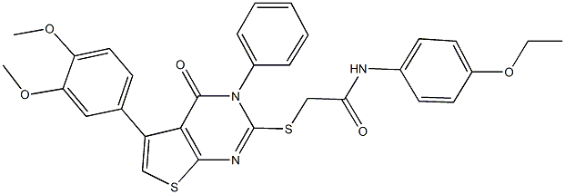 2-{[5-(3,4-dimethoxyphenyl)-4-oxo-3-phenyl-3,4-dihydrothieno[2,3-d]pyrimidin-2-yl]sulfanyl}-N-(4-ethoxyphenyl)acetamide Struktur