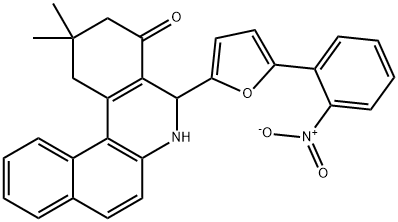 5-(5-{2-nitrophenyl}-2-furyl)-2,2-dimethyl-2,3,5,6-tetrahydrobenzo[a]phenanthridin-4(1H)-one Struktur