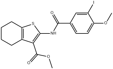 methyl 2-[(3-iodo-4-methoxybenzoyl)amino]-4,5,6,7-tetrahydro-1-benzothiophene-3-carboxylate Struktur