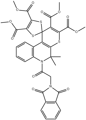 tetramethyl 5',5'-dimethyl-6'-[(1,3-dioxo-1,3-dihydro-2H-isoindol-2-yl)acetyl]-5',6'-dihydrospiro(1,3-dithiole-2,1'-[1'H]-thiopyrano[2,3-c]quinoline)-2',3',4,5-tetracarboxylate Struktur