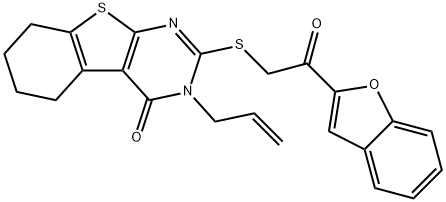 3-allyl-2-{[2-(1-benzofuran-2-yl)-2-oxoethyl]sulfanyl}-5,6,7,8-tetrahydro[1]benzothieno[2,3-d]pyrimidin-4(3H)-one Struktur