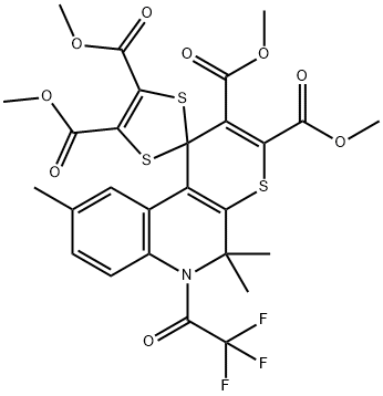 tetramethyl 9-methyl-5,5-dimethyl-6-(trifluoroacetyl)-5,6-dihydrospiro(1H-thiopyrano[2,3-c]quinoline-1,2'-[1,3]-dithiole)-2,3,4',5'-tetracarboxylate Struktur