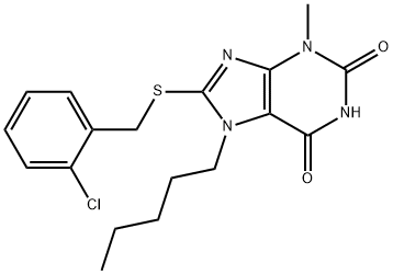 8-[(2-chlorobenzyl)sulfanyl]-3-methyl-7-pentyl-3,7-dihydro-1H-purine-2,6-dione Struktur