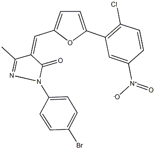 2-(4-bromophenyl)-4-[(5-{2-chloro-5-nitrophenyl}-2-furyl)methylene]-5-methyl-2,4-dihydro-3H-pyrazol-3-one Struktur