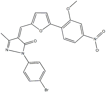 2-(4-bromophenyl)-4-[(5-{4-nitro-2-methoxyphenyl}-2-furyl)methylene]-5-methyl-2,4-dihydro-3H-pyrazol-3-one Struktur