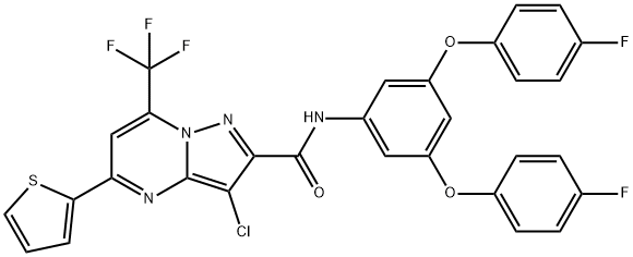 N-[3,5-bis(4-fluorophenoxy)phenyl]-3-chloro-5-(2-thienyl)-7-(trifluoromethyl)pyrazolo[1,5-a]pyrimidine-2-carboxamide Struktur