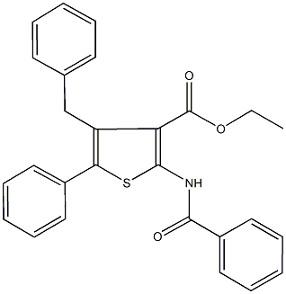 ethyl 2-(benzoylamino)-4-benzyl-5-phenyl-3-thiophenecarboxylate Struktur