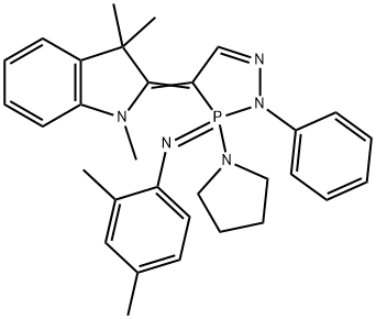 2,4-dimethyl-N-[2-phenyl-3-(1-pyrrolidinyl)-4-(1,3,3-trimethyl-1,3-dihydro-2H-indol-2-ylidene)-3,4-dihydro-2H-1,2,3lambda~5~-diazaphosphol-3-ylidene]aniline Struktur