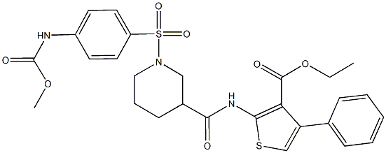 ethyl 2-({[1-({4-[(methoxycarbonyl)amino]phenyl}sulfonyl)-3-piperidinyl]carbonyl}amino)-4-phenyl-3-thiophenecarboxylate Struktur