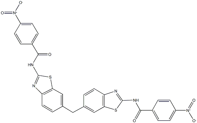 4-nitro-N-[6-({2-[({4-nitrophenyl}carbonyl)amino]-1,3-benzothiazol-6-yl}methyl)-1,3-benzothiazol-2-yl]benzamide Struktur