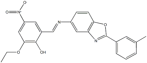 2-ethoxy-4-nitro-6-({[2-(3-methylphenyl)-1,3-benzoxazol-5-yl]imino}methyl)phenol Struktur