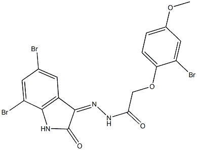 2-(2-bromo-4-methoxyphenoxy)-N'-(5,7-dibromo-2-oxo-1,2-dihydro-3H-indol-3-ylidene)acetohydrazide Struktur