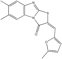 6,7-dimethyl-2-[(5-methyl-2-furyl)methylene][1,3]thiazolo[3,2-a]benzimidazol-3(2H)-one Struktur