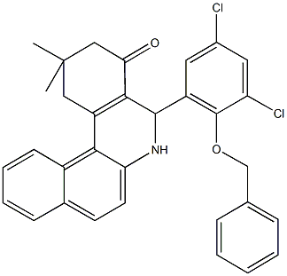 5-[2-(benzyloxy)-3,5-dichlorophenyl]-2,2-dimethyl-2,3,5,6-tetrahydrobenzo[a]phenanthridin-4(1H)-one Struktur