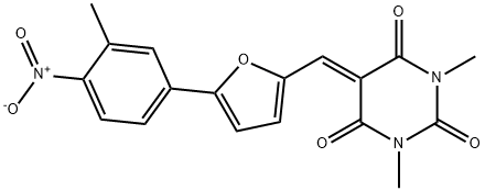 5-[(5-{4-nitro-3-methylphenyl}-2-furyl)methylene]-1,3-dimethylpyrimidine-2,4,6(1H,3H,5H)-trione Struktur