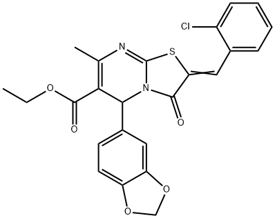 ethyl 5-(1,3-benzodioxol-5-yl)-2-(2-chlorobenzylidene)-7-methyl-3-oxo-2,3-dihydro-5H-[1,3]thiazolo[3,2-a]pyrimidine-6-carboxylate Struktur