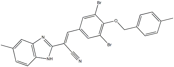 3-{3,5-dibromo-4-[(4-methylbenzyl)oxy]phenyl}-2-(5-methyl-1H-benzimidazol-2-yl)acrylonitrile Struktur