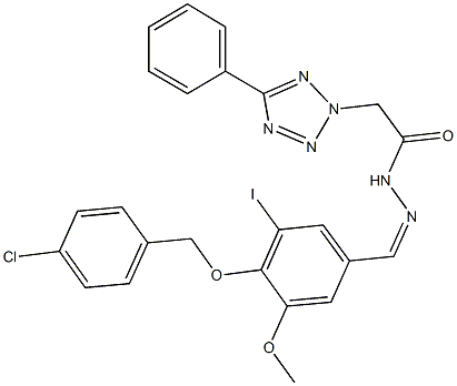 N'-{4-[(4-chlorobenzyl)oxy]-3-iodo-5-methoxybenzylidene}-2-(5-phenyl-2H-tetraazol-2-yl)acetohydrazide Struktur