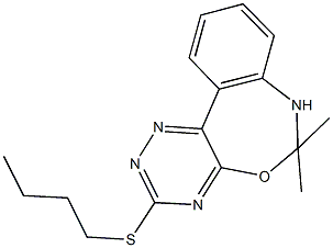 3-(butylsulfanyl)-6,6-dimethyl-6,7-dihydro[1,2,4]triazino[5,6-d][3,1]benzoxazepine Struktur