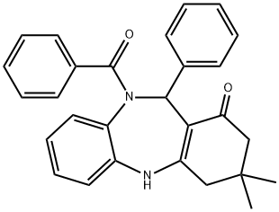 10-benzoyl-3,3-dimethyl-11-phenyl-2,3,4,5,10,11-hexahydro-1H-dibenzo[b,e][1,4]diazepin-1-one Struktur