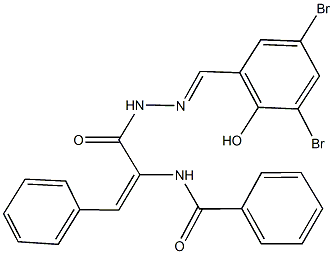 N-(1-{[2-(3,5-dibromo-2-hydroxybenzylidene)hydrazino]carbonyl}-2-phenylvinyl)benzamide Struktur