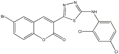 6-bromo-3-{5-[(2,4-dichlorophenyl)amino]-1,3,4-thiadiazol-2-yl}-2H-chromen-2-one Struktur