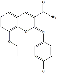 2-[(4-chlorophenyl)imino]-8-ethoxy-2H-chromene-3-carboxamide Struktur