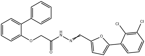 2-([1,1'-biphenyl]-2-yloxy)-N'-{[5-(2,3-dichlorophenyl)-2-furyl]methylene}acetohydrazide Struktur