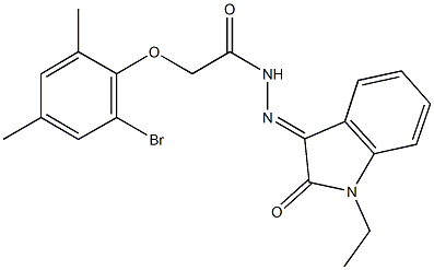 2-(2-bromo-4,6-dimethylphenoxy)-N'-(1-ethyl-2-oxo-1,2-dihydro-3H-indol-3-ylidene)acetohydrazide Struktur