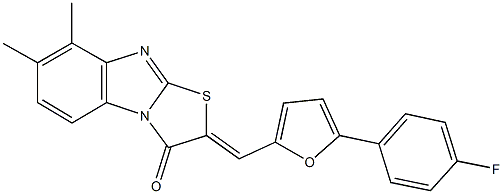 2-{[5-(4-fluorophenyl)-2-furyl]methylene}-7,8-dimethyl[1,3]thiazolo[3,2-a]benzimidazol-3(2H)-one Struktur