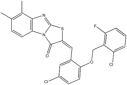 2-{5-chloro-2-[(2-chloro-6-fluorobenzyl)oxy]benzylidene}-7,8-dimethyl[1,3]thiazolo[3,2-a]benzimidazol-3(2H)-one Struktur