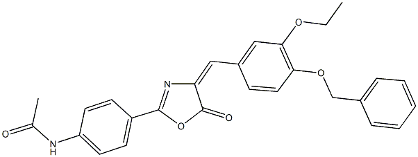 N-(4-{4-[4-(benzyloxy)-3-ethoxybenzylidene]-5-oxo-4,5-dihydro-1,3-oxazol-2-yl}phenyl)acetamide Struktur