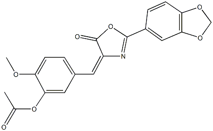 5-[(2-(1,3-benzodioxol-5-yl)-5-oxo-1,3-oxazol-4(5H)-ylidene)methyl]-2-methoxyphenyl acetate Struktur