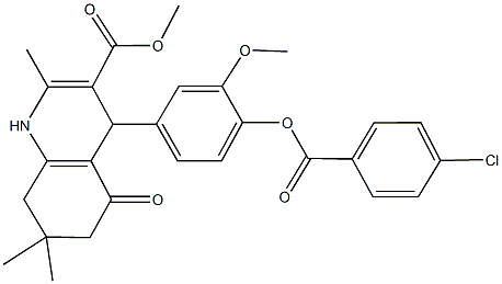 methyl 4-{4-[(4-chlorobenzoyl)oxy]-3-methoxyphenyl}-2,7,7-trimethyl-5-oxo-1,4,5,6,7,8-hexahydro-3-quinolinecarboxylate Struktur