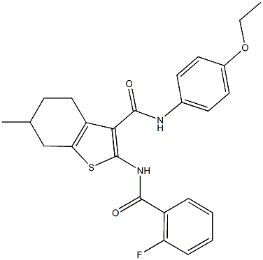 N-(4-ethoxyphenyl)-2-[(2-fluorobenzoyl)amino]-6-methyl-4,5,6,7-tetrahydro-1-benzothiophene-3-carboxamide Struktur