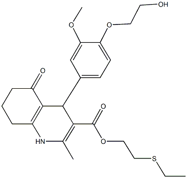 2-(ethylsulfanyl)ethyl 4-[4-(2-hydroxyethoxy)-3-methoxyphenyl]-2-methyl-5-oxo-1,4,5,6,7,8-hexahydro-3-quinolinecarboxylate Struktur