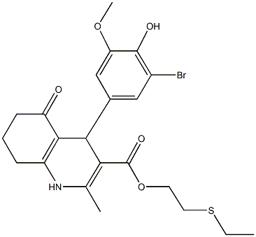 2-(ethylsulfanyl)ethyl 4-(3-bromo-4-hydroxy-5-methoxyphenyl)-2-methyl-5-oxo-1,4,5,6,7,8-hexahydro-3-quinolinecarboxylate Struktur