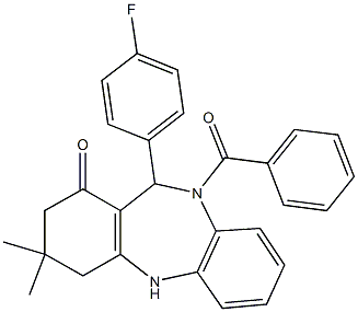 10-benzoyl-11-(4-fluorophenyl)-3,3-dimethyl-2,3,4,5,10,11-hexahydro-1H-dibenzo[b,e][1,4]diazepin-1-one Struktur