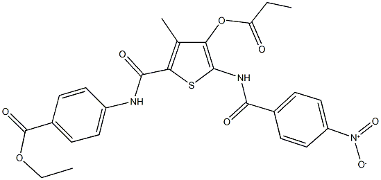 ethyl 4-({[5-({4-nitrobenzoyl}amino)-3-methyl-4-(propionyloxy)-2-thienyl]carbonyl}amino)benzoate Struktur